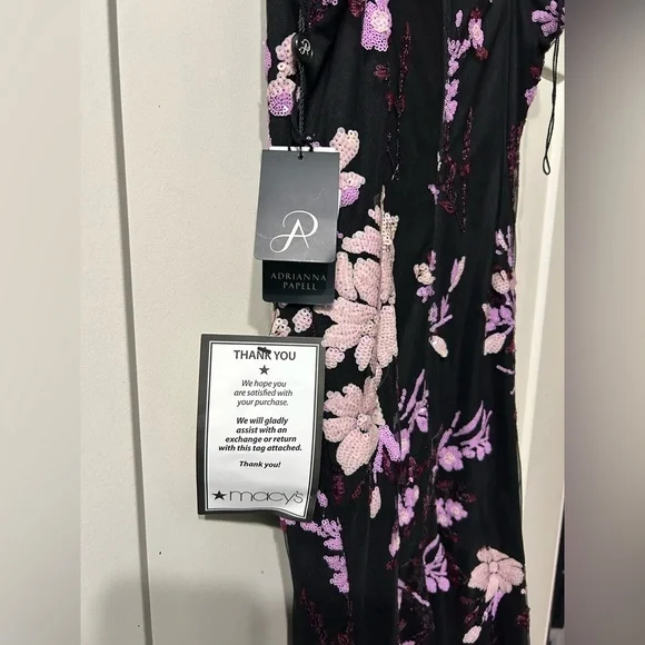 Adrianna Papell Tea Length Floral Sequin Slip Dress Black Women’s Size 6 - Picture 6 of 8